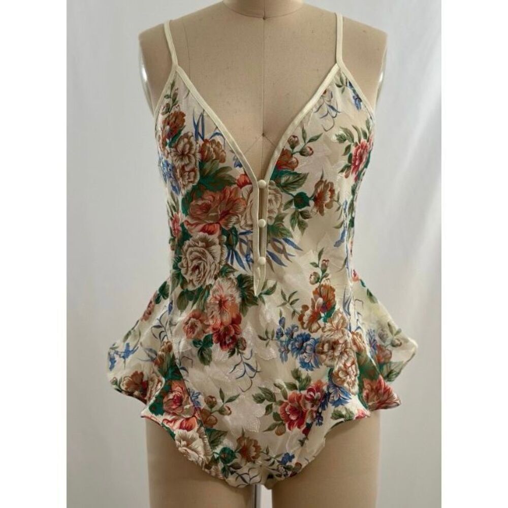 Vintage Victoria’s Secret Floral Satin Teddy Bodysuit – Women’s Medium Lingerie